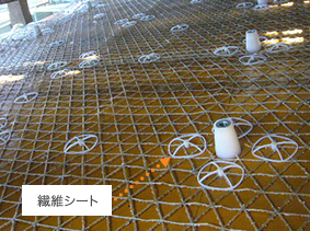 By inserting a fiber sheet when concrete is poured, the connection between concrete is strengthened and falling is prevented.