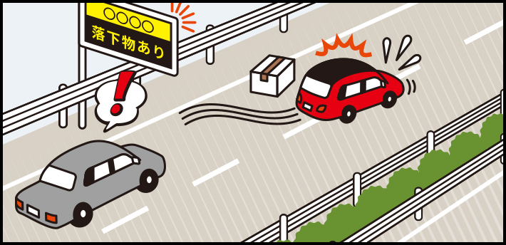 Illustration of a car that avoids being noticed by falling objects and a car that you notice in the information version