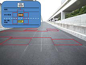 ループコイル方式では、道路に埋設されたコイル（磁気センサー）に電流を流し、通過車による磁気の変化によって速度を測定します。