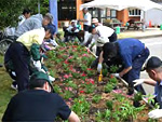 郡上市社會福利委員會的紫羅蘭色工作場所一直在岐阜縣郡上市東海北陸自動車道瓢岳 PA的場地上維護著一張花壇。