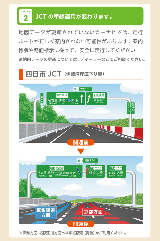 JCTの車線運用が変わります。