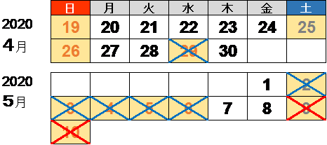 2020年ゴールデンウィークの休日割引適用日