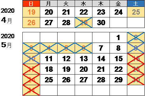 2020年ゴールデンウィークの休日割引適用日