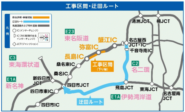 名二環・伊勢湾岸道への迂回のお願い