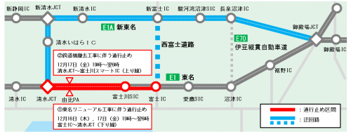 夜間通行止め区間・日時