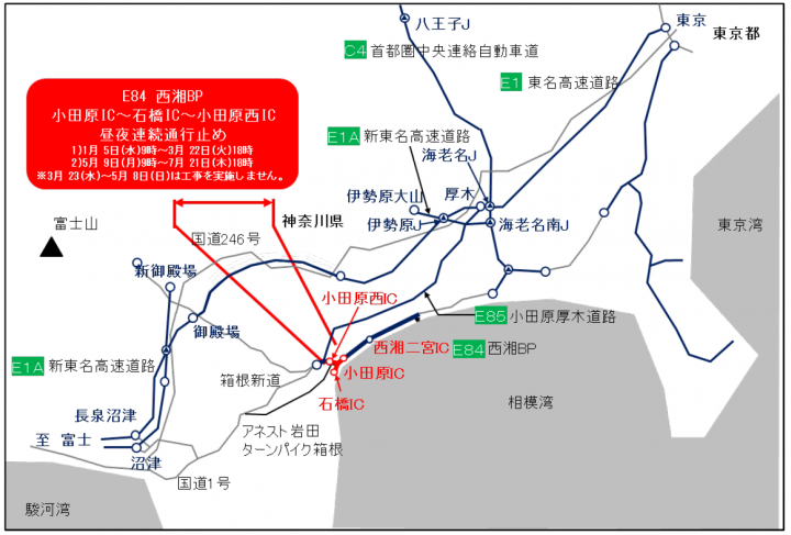 NEXCO中日本：西湘BPでリニューアル工事を実施！（2022年1月5日（水）～3月22日（火）、5月9日（月）～7月21日（木））