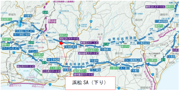 NEXCO中日本：E1A 新東名 浜松SA（下り）の駐車マス増設工事が2022年1月31日に完成！