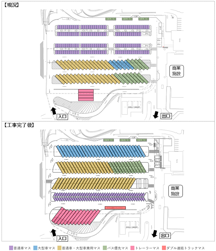 図-2 工事前後の駐車マス配置