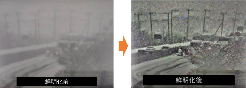 降雪時の画像鮮明化前後の比較