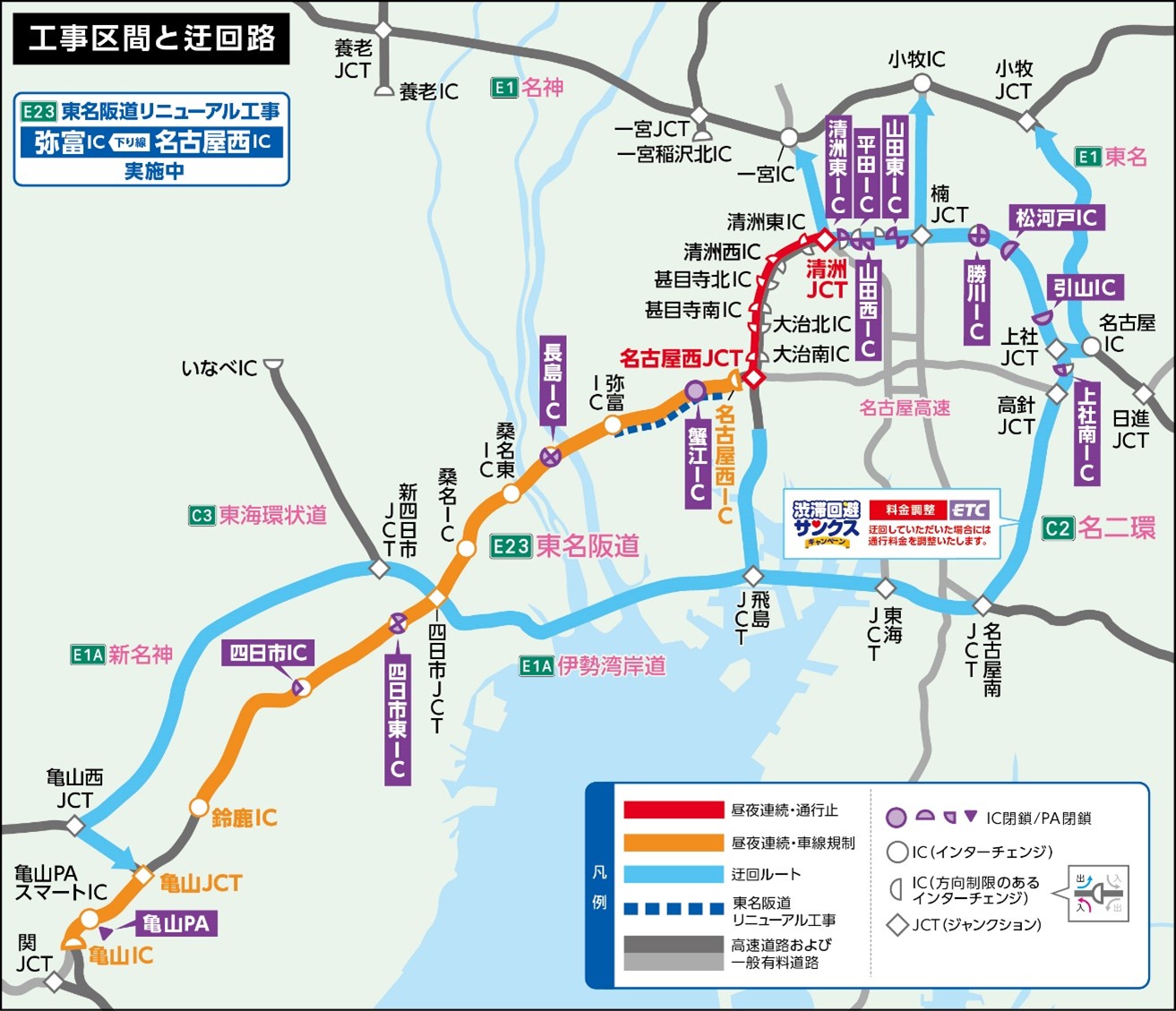 工事区間と迂回路