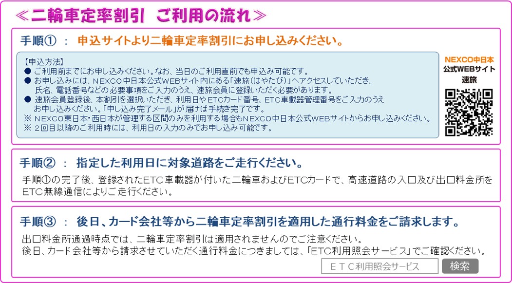 二輪車定率割引ご利用の流れ