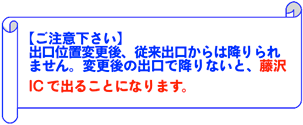 【ご注意下さい】 出口位置変更後、従来出口からは降りられません。変更後の出口で降りないと、藤沢ICで出ることになります。