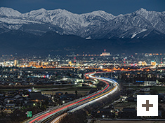 "Tateyama with snow makeup floating at night"