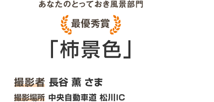 最優秀賞「柿景色」撮影者 長谷 薫 さま 撮影場所 中央自動車道 松川IC