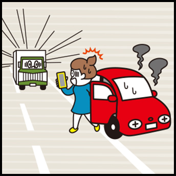 Illustration surprised by the following car approaching the driver calling by the broken car